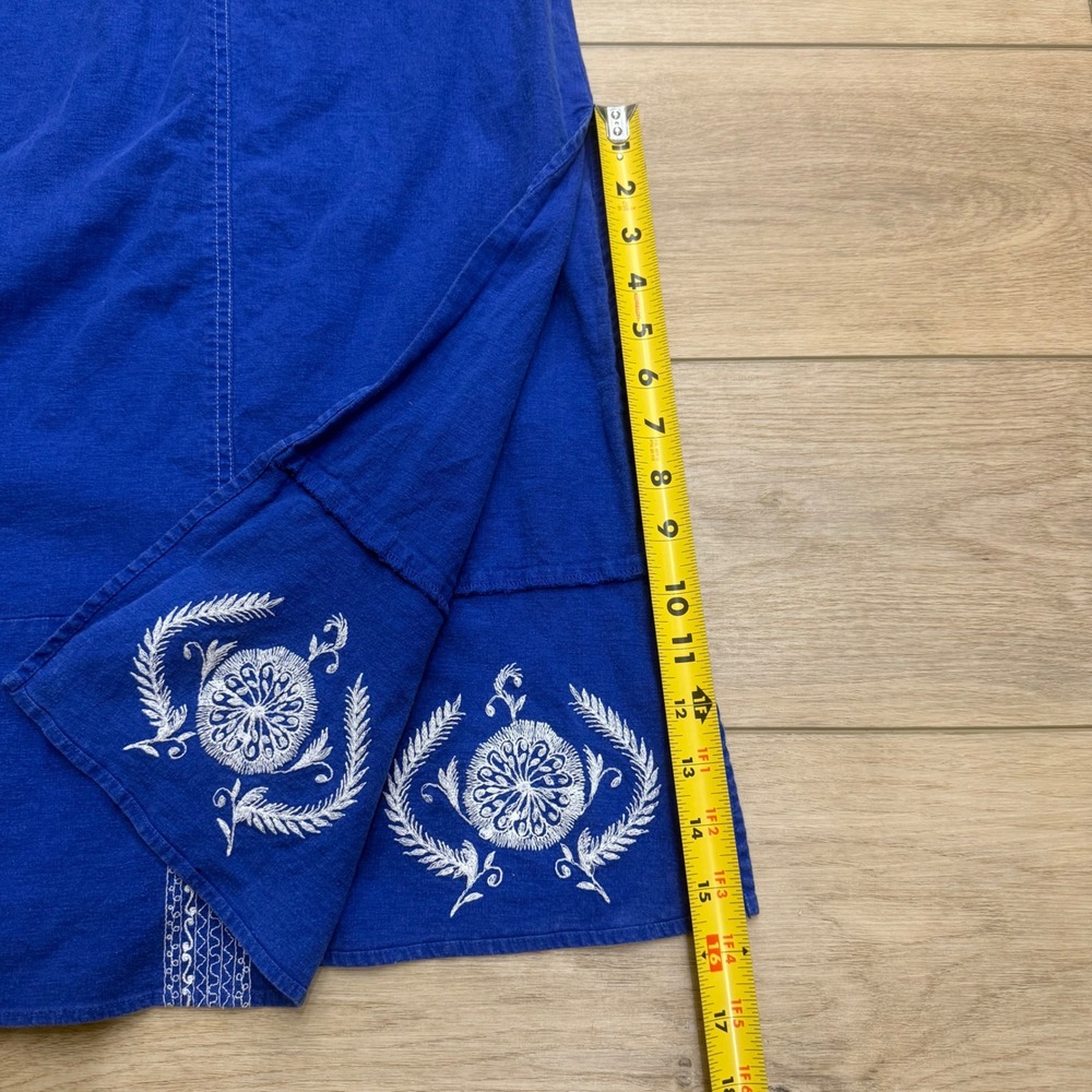 Soft Surroundings Blue Embroidered Hooded Beach Maxi Dress Small Linen Blend - Picture 14 of 14